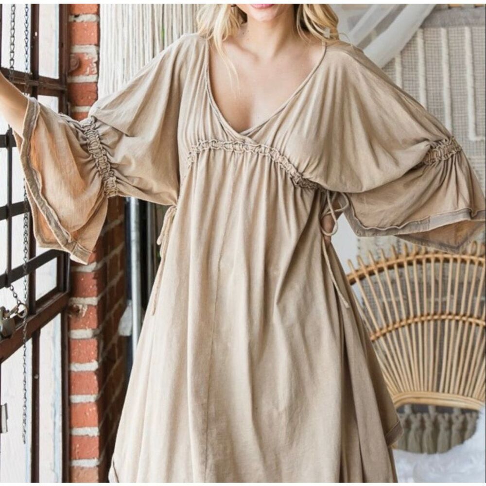 Oli&Hali Mineral Wash Sage Green Boho Knee Length Dress‎ Size M/L